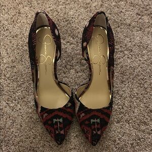 Jessica Simpson Black and Red Patterned Heels